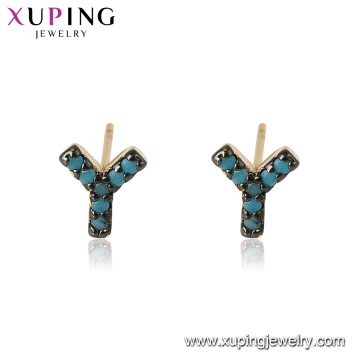 94995 xuping stylish women beautiful gift party specially design precious blue turquoise stud earring with letter y jewelry